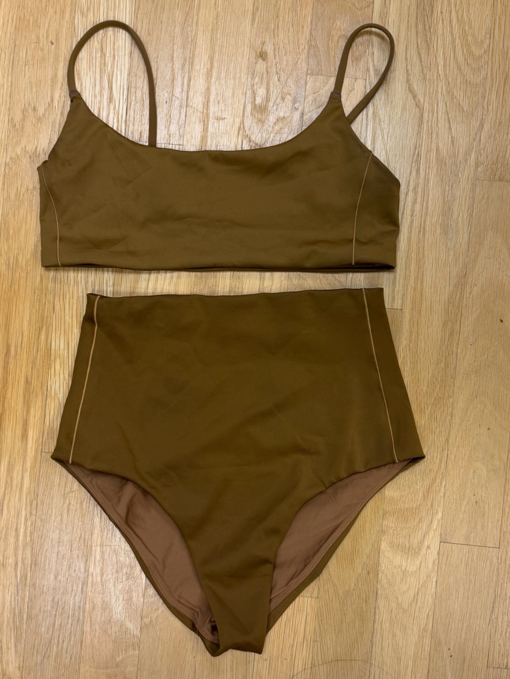 Left On Friday High Waist Bikini Brown Sz M EUC Swim Pool Beach Capsule Minimal - Picture 7 of 17